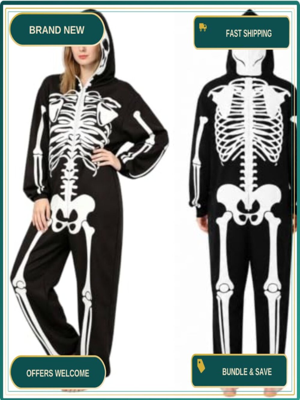 Skeleton Costume Women Halloween Onesie Jumpsuit Sleepwear Cosplay